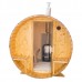 Sauna exterioara tip butoi lungime 2,4m Ø 2,0m cu banca exterioara molid