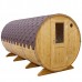 Sauna exterioata tip butoi  lungime 4m Ø 2,2m cu antecamera molid thermowood soba pe lemne