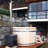 Ciubar din lemn molid cu soba exterioara aluminiu 27 kW diametrul 1.6 m — imaginea 3