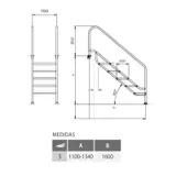 Scara de acces pentru piscinele publice Quimicamp Piscinas - 5 trepte — imaginea 2